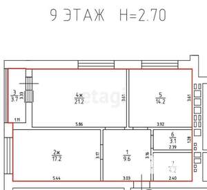 2-к квартира, вторичка, 74м2, 9/10 этаж