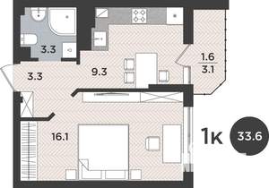 1-к квартира, вторичка, 34м2, 7/9 этаж