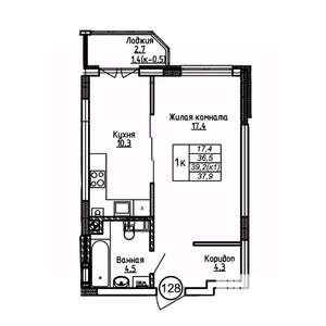 1-к квартира, вторичка, 38м2, 1/9 этаж