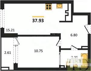 1-к квартира, вторичка, 38м2, 1/9 этаж
