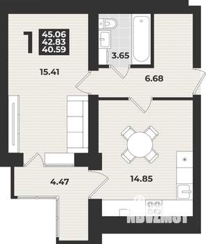 1-к квартира, вторичка, 45м2, 2/9 этаж