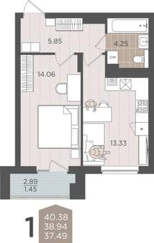 1-к квартира, вторичка, 39м2, 2/9 этаж