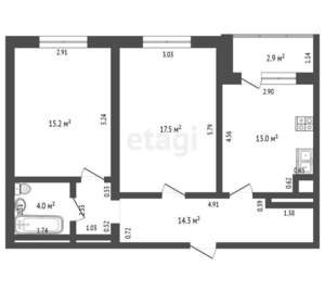 2-к квартира, вторичка, 64м2, 2/9 этаж
