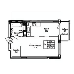 1-к квартира, вторичка, 38м2, 3/9 этаж