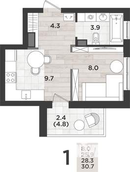 1-к квартира, вторичка, 28м2, 14/14 этаж