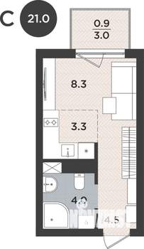 1-к квартира, вторичка, 21м2, 2/9 этаж