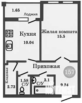 1-к квартира, вторичка, 43м2, 9/10 этаж