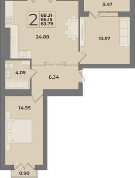 2-к квартира, вторичка, 69м2, 9/9 этаж