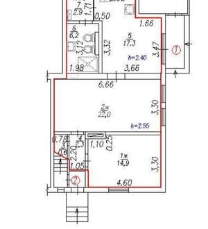 2-к квартира, вторичка, 66м2, 1/2 этаж