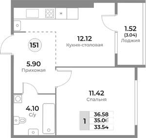 1-к квартира, вторичка, 35м2, 3/10 этаж