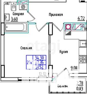 1-к квартира, вторичка, 32м2, 1/9 этаж