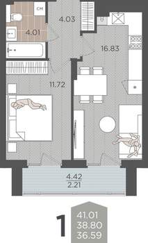 1-к квартира, вторичка, 39м2, 4/9 этаж