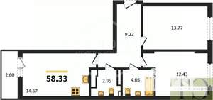 2-к квартира, вторичка, 58м2, 6/9 этаж