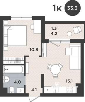 1-к квартира, вторичка, 33м2, 2/9 этаж