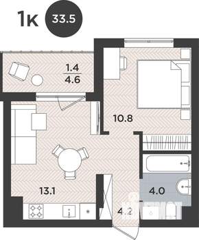1-к квартира, вторичка, 34м2, 4/9 этаж
