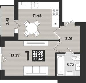 1-к квартира, вторичка, 36м2, 9/9 этаж