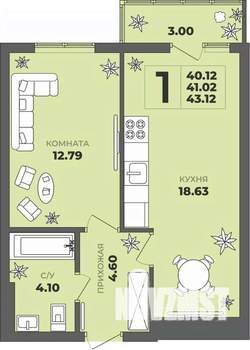 1-к квартира, строящийся дом, 41м2, 6/8 этаж