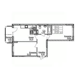 2-к квартира, строящийся дом, 55м2, 8/9 этаж