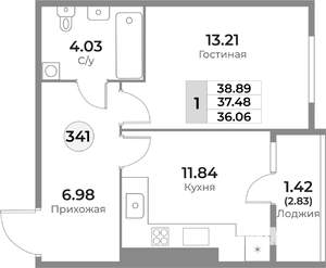 1-к квартира, вторичка, 37м2, 6/10 этаж