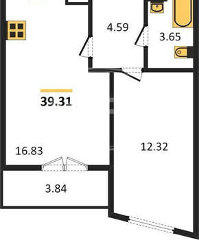 1-к квартира, вторичка, 39м2, 7/16 этаж