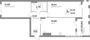 2-к квартира, строящийся дом, 72м2, 4/7 этаж