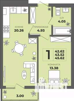 1-к квартира, вторичка, 44м2, 7/8 этаж