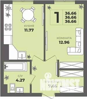 1-к квартира, вторичка, 37м2, 1/8 этаж