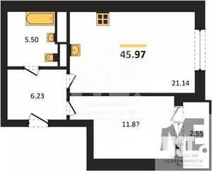 1-к квартира, вторичка, 46м2, 1/9 этаж