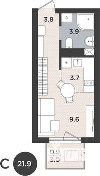 1-к квартира, вторичка, 22м2, 3/9 этаж