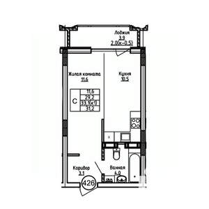 Студия квартира, вторичка, 31м2, 9/9 этаж