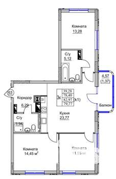 3-к квартира, вторичка, 80м2, 8/9 этаж