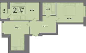 2-к квартира, вторичка, 58м2, 2/9 этаж