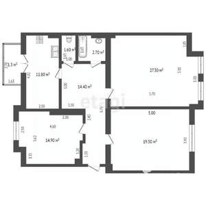 3-к квартира, вторичка, 90м2, 2/3 этаж
