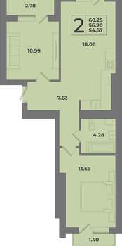2-к квартира, вторичка, 60м2, 9/9 этаж