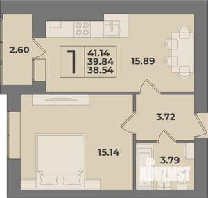 1-к квартира, вторичка, 41м2, 1/9 этаж