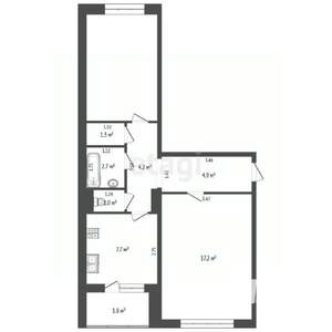 2-к квартира, вторичка, 51м2, 4/5 этаж