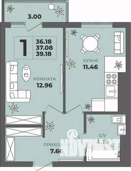 1-к квартира, вторичка, 37м2, 6/8 этаж