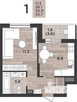 1-к квартира, вторичка, 31м2, 6/12 этаж
