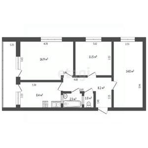 3-к квартира, вторичка, 63м2, 2/4 этаж