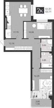 2-к квартира, строящийся дом, 62м2, 3/4 этаж