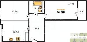 2-к квартира, вторичка, 56м2, 1/9 этаж