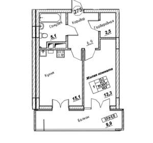1-к квартира, вторичка, 45м2, 5/7 этаж