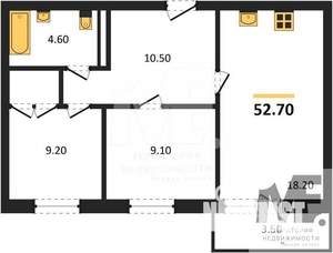 2-к квартира, вторичка, 53м2, 1/8 этаж