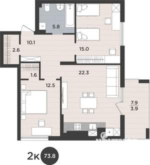 2-к квартира, вторичка, 74м2, 7/9 этаж