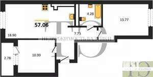 2-к квартира, вторичка, 57м2, 8/9 этаж