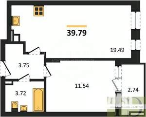 1-к квартира, вторичка, 40м2, 6/9 этаж