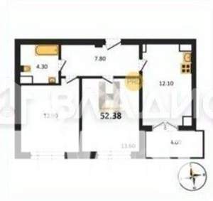 2-к квартира, вторичка, 52м2, 10/10 этаж