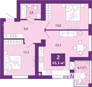2-к квартира, вторичка, 66м2, 2/4 этаж