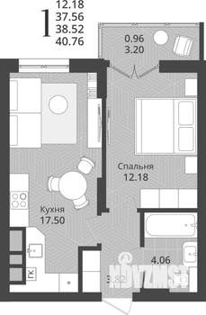 1-к квартира, строящийся дом, 39м2, 4/9 этаж