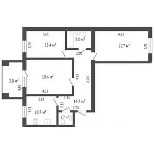3-к квартира, вторичка, 76м2, 1/6 этаж